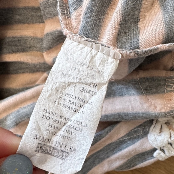 🌸 Blush & Charcoal Striped Tee with Lace Accents
Size XS - Picture 6 of 7